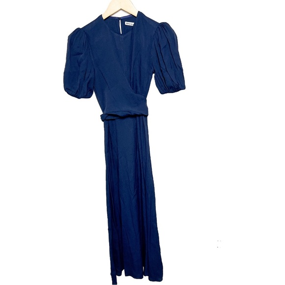 Reformation Dresses & Skirts - NWT Reformation Etta Dress navy blue puff sleeve wrap maxi size 2